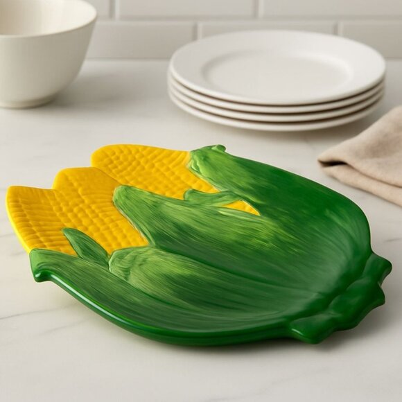 Corn Ceramic Serving Platter Retro Farmhouse Table Decor VTG Kitchen Dish BBQ - Picture 13 of 13